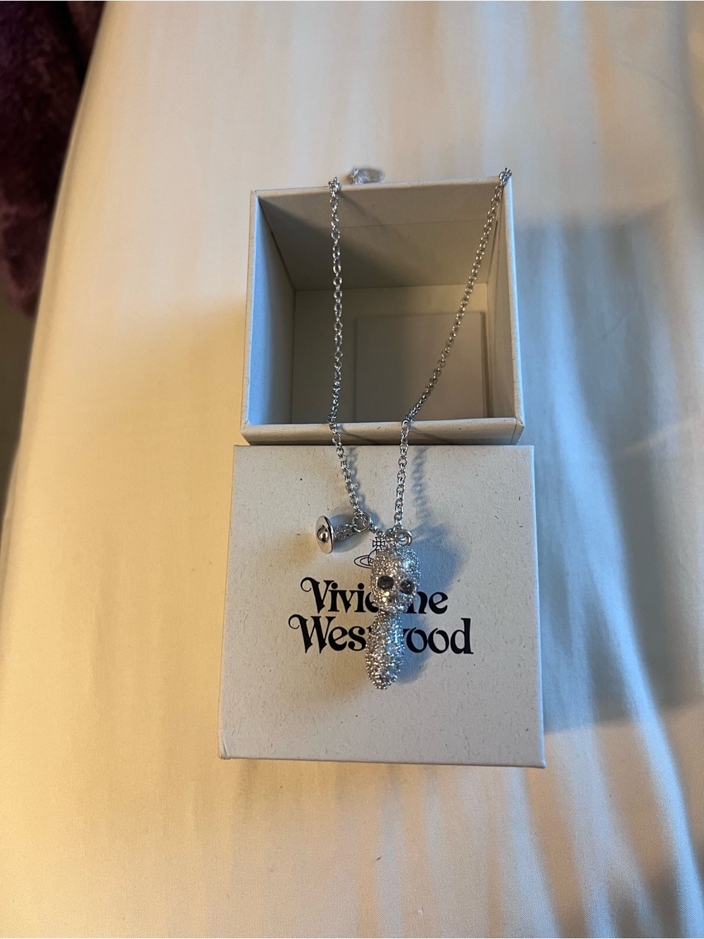 Vivienne Westwood Skull Silver Crystal Pavé Orb Drop Necklace